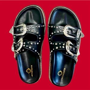 “Taylor Swift” Sandals By Imperfecto Women’s US Size 8, EU 38. Black w/ bling